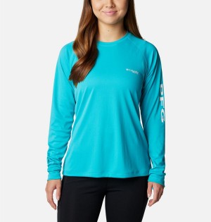 Turquoise Women's Columbia PFG Tidal II Long Sleeve T-Shirt | LIFNW-3504