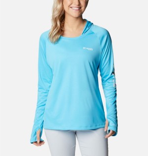 Turquoise Women's Columbia PFG Tidal Tee Hoodie | PRDZF-2937