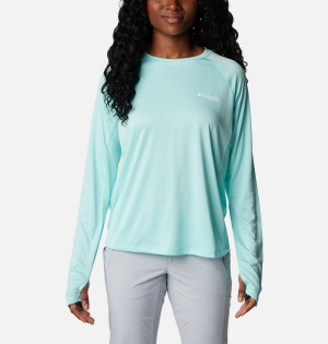 Turquoise Women's Columbia PFG Tidal Vent Long Sleeve T-Shirt | DVWPG-8032