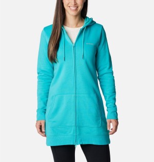 Turquoise Women's Columbia Rush Valley Long Full Zip Hoodie Fleece Jacket | MQJSR-5071