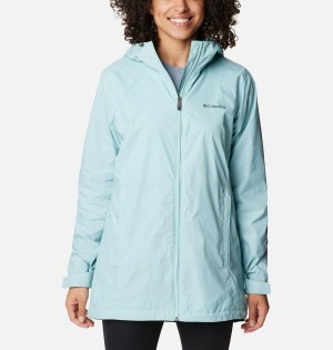 Turquoise Women's Columbia Switchback Lined Long Rain Jacket | DNLQR-8901