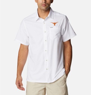 White Men's Columbia Collegiate PFG Slack Tide Camp - Texas Shirt | WSPYB-3957