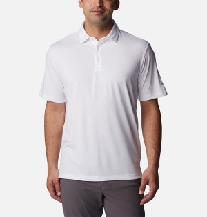 White Men's Columbia Drive Golf Polo Shirt | GVIJL-2573