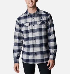 White Men's Columbia Flare Gun Flannel Long Sleeve - Dallas Cowboys Shirt | ZJMWB-8904