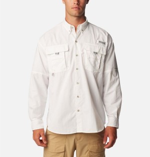 White Men's Columbia PFG Bahama II Long Sleeve Shirt | DXPKM-8453