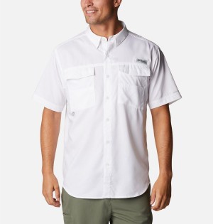 White Men's Columbia PFG Blood and Guts IV Woven Short Sleeve Shirt | ZJYTD-9854