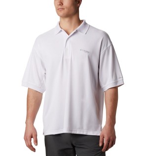 White Men's Columbia PFG Perfect Cast Polo Shirt | NBKZY-1806