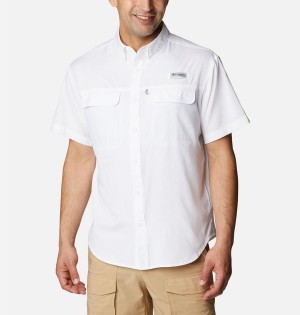 White Men's Columbia PFG Skiff Guide Woven Short Sleeve Shirt | MFELG-4029