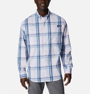 White Men's Columbia PFG Super Tamiami Long Sleeve Shirt | FBKYP-2480