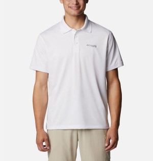 White Men's Columbia PFG Tamiami Polo Shirt | XLHFS-6298