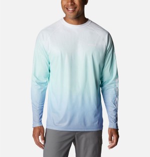 White Men's Columbia PFG Terminal Deflector Printed Long Sleeve T-Shirt | RSJDC-1584