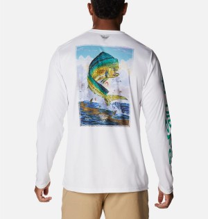 White Men's Columbia PFG Terminal Tackle Carey Chen Long Sleeve T-Shirt | INCMV-8310