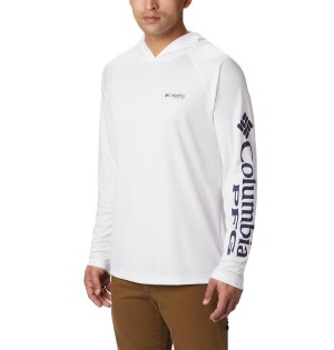 White Men's Columbia PFG Terminal Tackle Hoodie | KAISC-2891