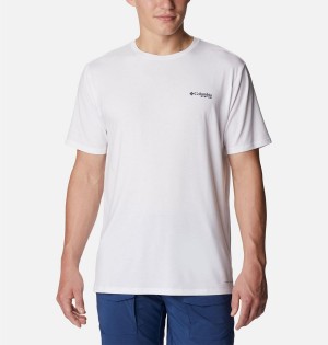 White Men's Columbia PFG Triangle Fill Tech T-Shirt | ZGDAE-5403