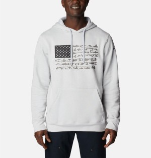 White Men's Columbia PHG Game Flag II Hoodie | XAHMF-5362