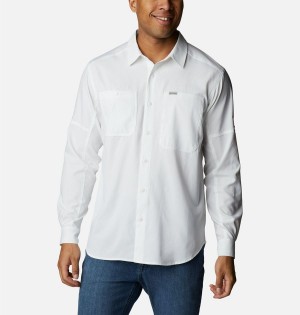 White Men's Columbia Silver Ridge Utility Lite Long Sleeve Shirt | QYURM-4958