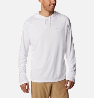 White Men's Columbia Summerdry Raglan Long Sleeve Hoodie | FYPNW-6352