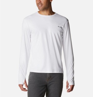 White Men's Columbia Sun Deflector Summerdry Long Sleeve T-Shirt | ASRQU-4692