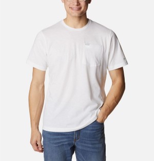 White Men's Columbia Thistletown Hills Pocket T-Shirt | ZURNK-3294