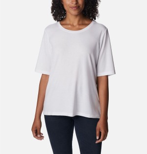 White Women's Columbia Anytime Knit T-Shirt | SBFNA-4165