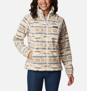 White Women's Columbia Benton Springs Printed Full Zip Fleece Jacket | NSTCV-7264