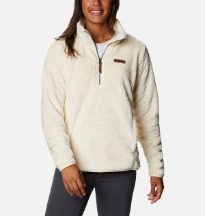 White Women's Columbia Fire Side Quarter Zip Sherpa Fleece Pullover | JRKBX-2856