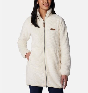 White Women's Columbia Fireside Long Full Zip Fleece Jacket | KQUPZ-8450