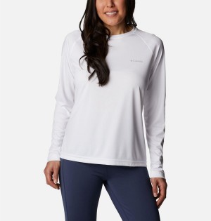 White Women's Columbia Fork Stream Long Sleeve T-Shirt | KGPWH-4029