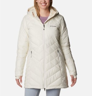 White Women's Columbia Heavenly Long Hooded Puffer Jacket | TMZRU-0934