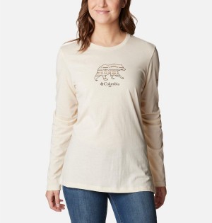 White Women's Columbia Hidden Haven Long Sleeve T-Shirt | STMRU-0146