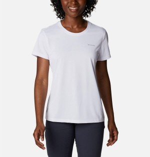 White Women's Columbia Hike Short Sleeve Crew T-Shirt | ISNUB-4172