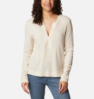 White Women's Columbia Holly Hideaway Waffle Long Sleeve Pullover | YAJGK-8972