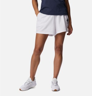 White Women's Columbia Logo III French Terry Shorts | XUARW-6057