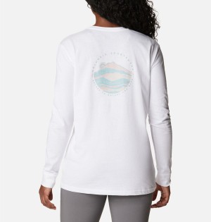 White Women's Columbia North Cascades Back Graphic Long Sleeve T-Shirt | DASXI-0127