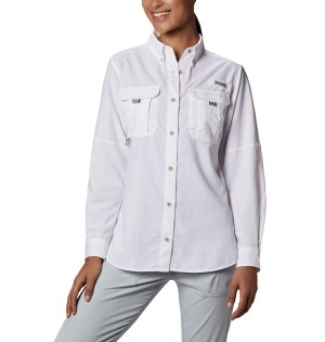 White Women's Columbia PFG Bahama Long Sleeve Shirt | YGWEF-0496