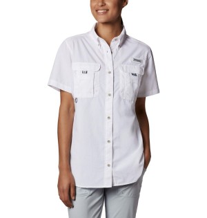 White Women's Columbia PFG Bahama Short Sleeve Shirt | OBEHU-5408