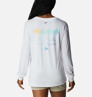 White Women's Columbia PFG Slack Water Graphic Long Sleeve T-Shirt | UFVHJ-8217