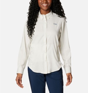 White Women's Columbia PFG Tamiami II Long Sleeve Shirt | OSAPX-9402