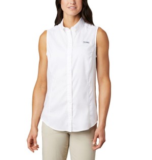 White Women's Columbia PFG Tamiami Sleeveless Tank Top | FWEJO-6810