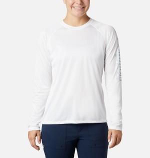 White Women's Columbia PFG Tidal II Long Sleeve T-Shirt | LYOJM-5602