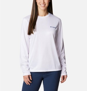 White Women's Columbia PFG Tidal Tri-Sail Long Sleeve T-Shirt | QICXL-4925