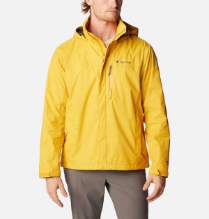 Yellow Men's Columbia Pouration Rain Jacket | HMGLI-5408