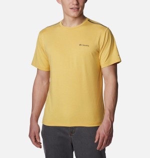 Yellow Men's Columbia Tech Trail Crew Neck T-Shirt | VZKTW-1902