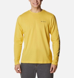 Yellow Men's Columbia Thistletown Hills Long Sleeve Logo T-Shirt | UEHWZ-1984