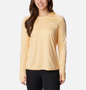 Yellow Women's Columbia PFG Tidal Tee Hoodie | MFZJS-2953