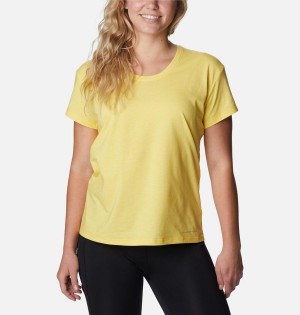 Yellow Women's Columbia Sun Trek T-Shirt | OIQSE-3195