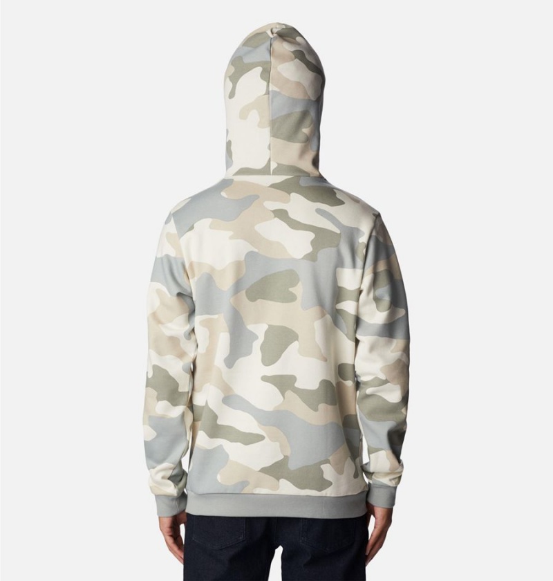 Beige Men's Columbia Logo Printed Hoodie | KWGEI-1629