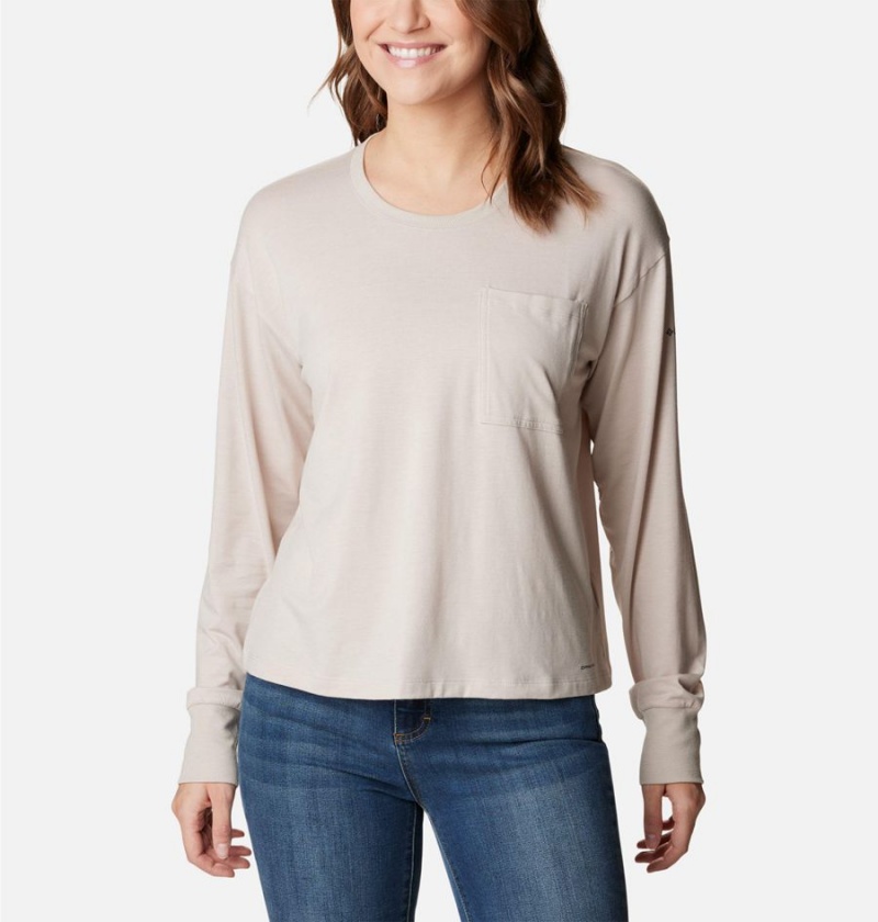 Beige Women\'s Columbia Boundless Trek Long Sleeve T-Shirt | AKQMO-1927