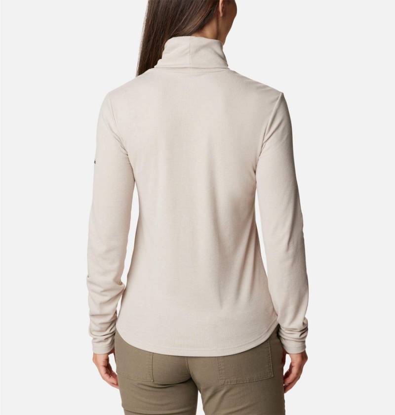 Beige Women's Columbia Boundless Trek Ribbed Turtleneck Long Sleeve T-Shirt | YVECS-0472