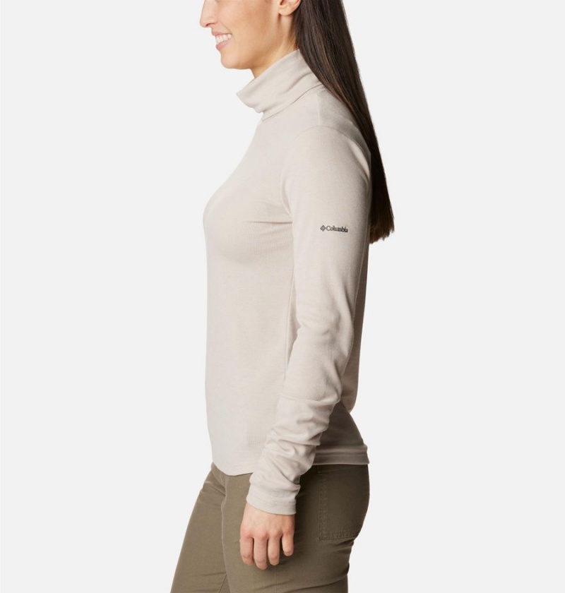 Beige Women's Columbia Boundless Trek Ribbed Turtleneck Long Sleeve T-Shirt | YVECS-0472